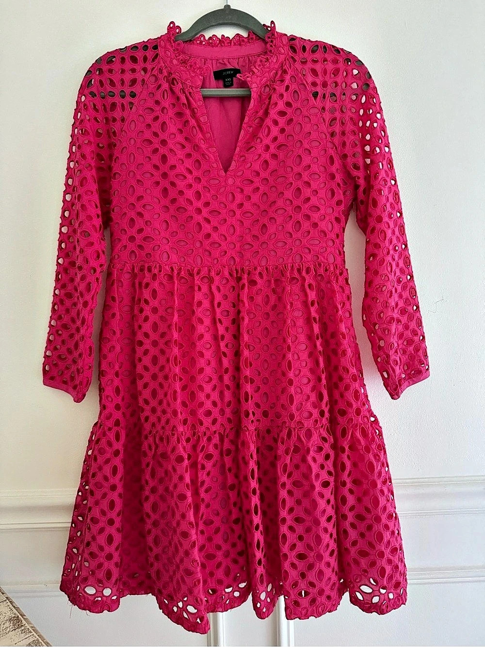 J.Crew Eyelet Tiered Mini Dress Pink XXS